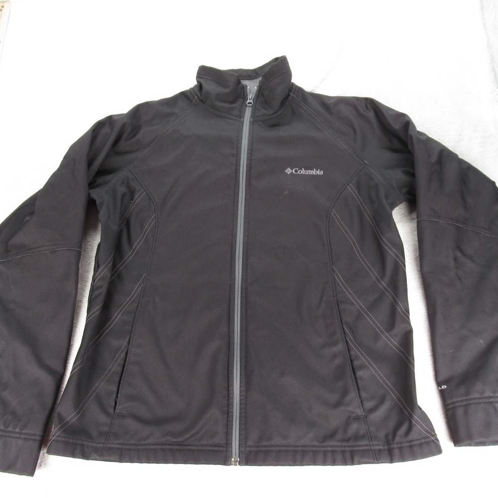 Columbia Jacket Womens Large BLK Softshell Omni Shield Fleece Full Zip Rain Wind